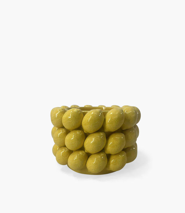 وعاء ديكور ليمون سيراميك متوسط الحجم مُزيّن بنقوش ليمون