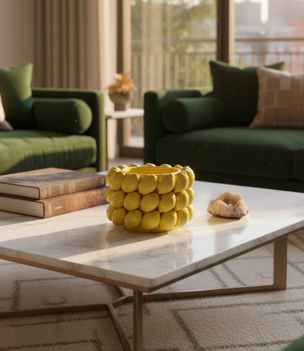 وعاء ديكور ليمون سيراميك متوسط الحجم مُزيّن بنقوش ليمون