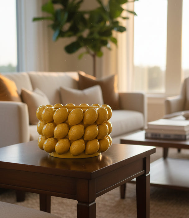 وعاء ديكور ليمون سيراميك صغير مُزيّن بنقوش ليمون