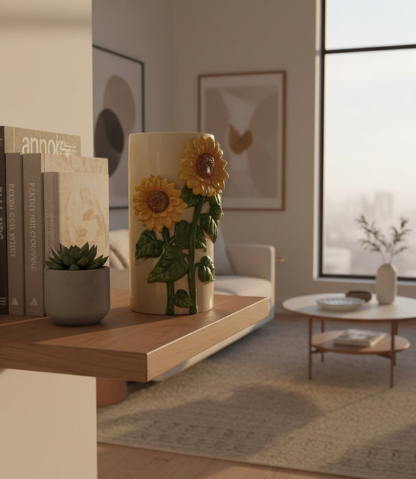 S-Vase With Sunflower Dolomite D11.3, 21.7cm