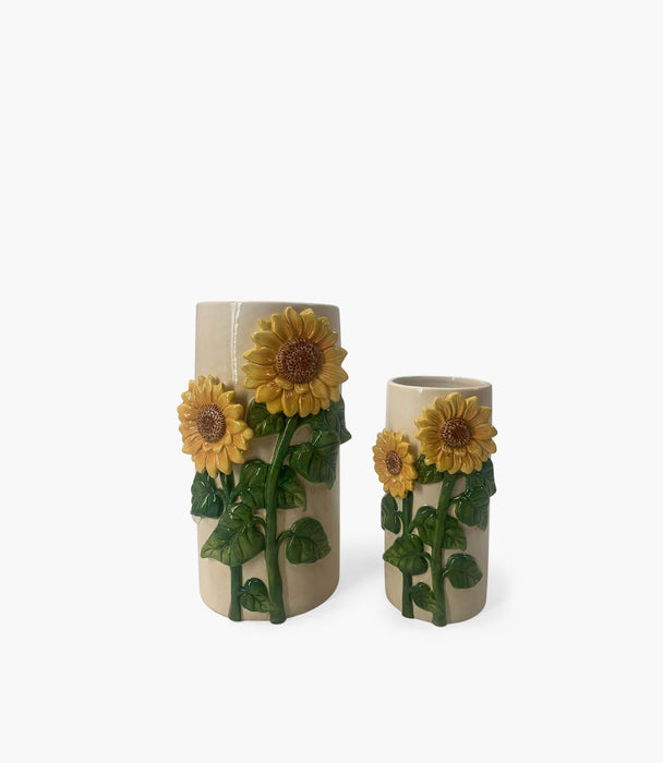 S-Vase With Sunflower Dolomite D11.3, 21.7cm