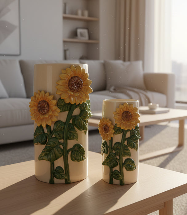 S-Vase With Sunflower Dolomite D11.3, 21.7cm