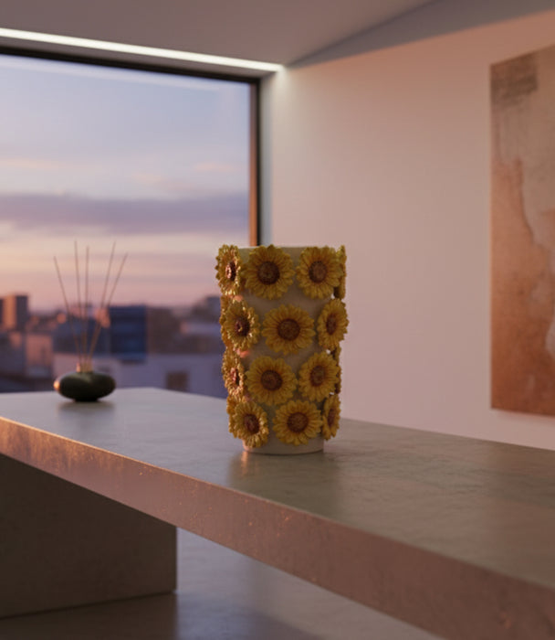 L-Vase With Sunflower Dolomite D19.7, H30cm