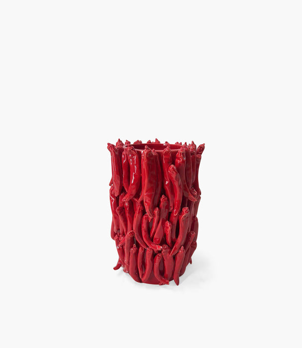 مزهرية تشيليز سيراميك حمراء صغيرة بتصميم فلفل أحمر