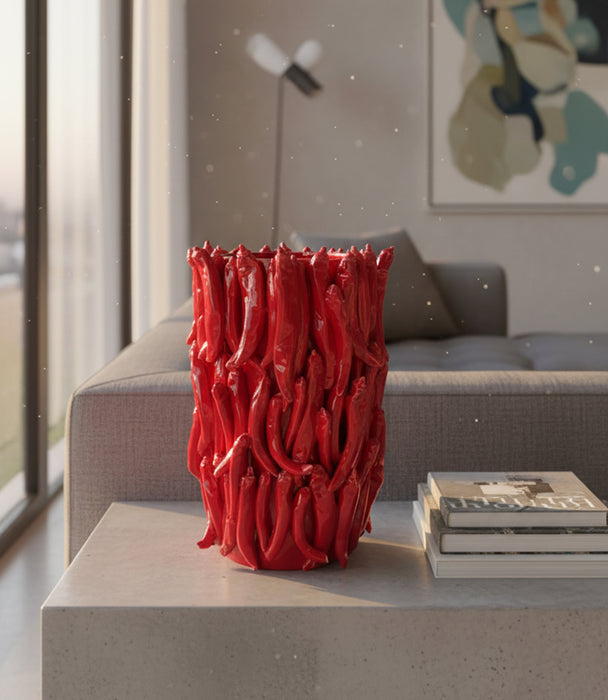 مزهرية تشيليز سيراميك حمراء صغيرة بتصميم فلفل أحمر