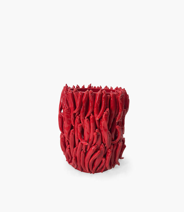 مزهرية تشيليز سيراميك حمراء كبيرة بتصميم فلفل أحمر