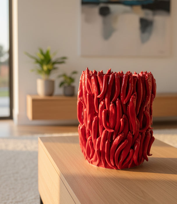 مزهرية تشيليز سيراميك حمراء كبيرة بتصميم فلفل أحمر