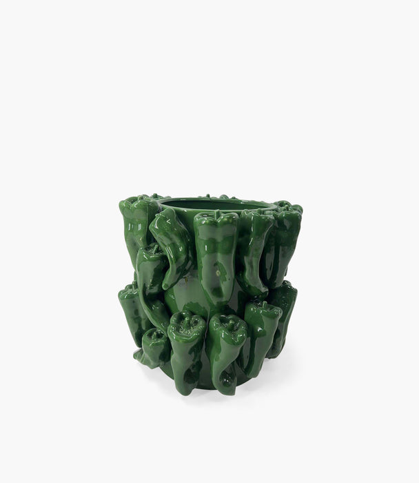 وعاء ديكور تشيليز سيراميك صغير مُزيّن بنقوش فلفل أخضر