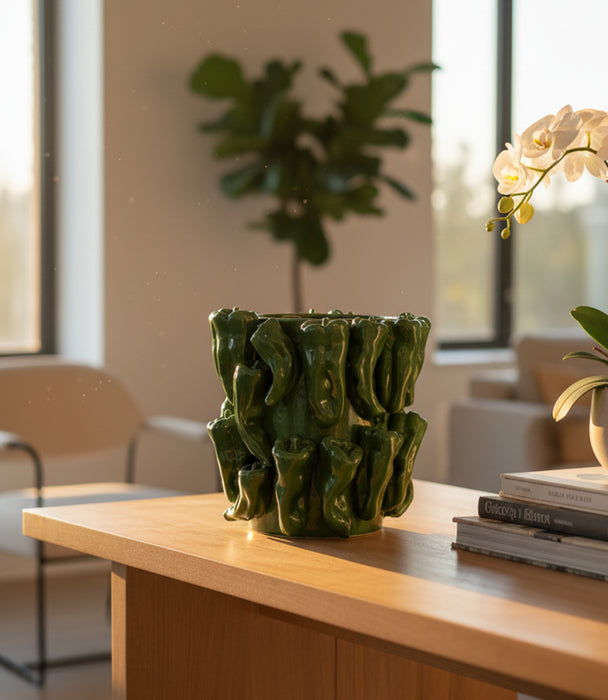 وعاء ديكور تشيليز سيراميك صغير مُزيّن بنقوش فلفل أخضر