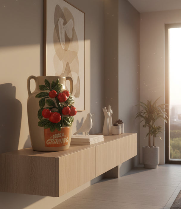 L-Grey Vase With Tomato Dolomite   24.5*22.5*29.8cm