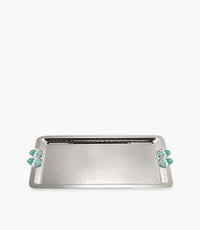 صينية مستطيلة دوجال تاس فضة مزينة بحجر أخضر كمقبض - 28×40 سم