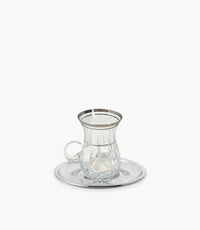 طقم أكواب شاي ميرّا كريستالية شفافة مع صحن أسود - عدد 6