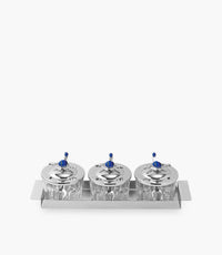 طقم أوعية إيليا فضي بقاعدة وغطاء مع مقبض أزرق - 3 قطع