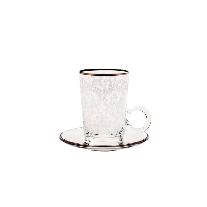 Embroidery Silver S/6 Tea Cup W/Saucer for 120Ml