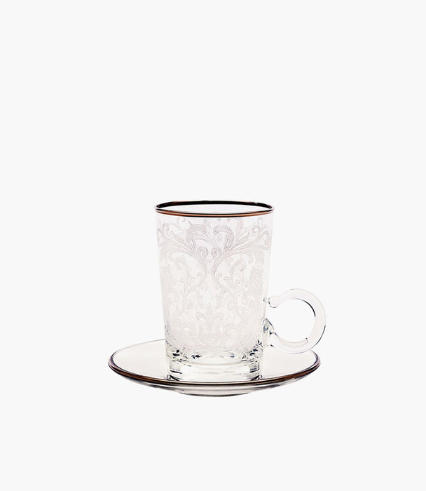 Embroidery Silver Tea Cup w/Saucer 120mL S/6