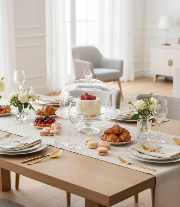 طبق تقديم إيكواين زجاجي برسمة حصان ذهبية مع قاعدة وغطاء شفاف