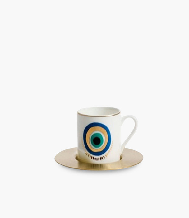 Iris Espresso Cups With Brass Saucers Set Of 6