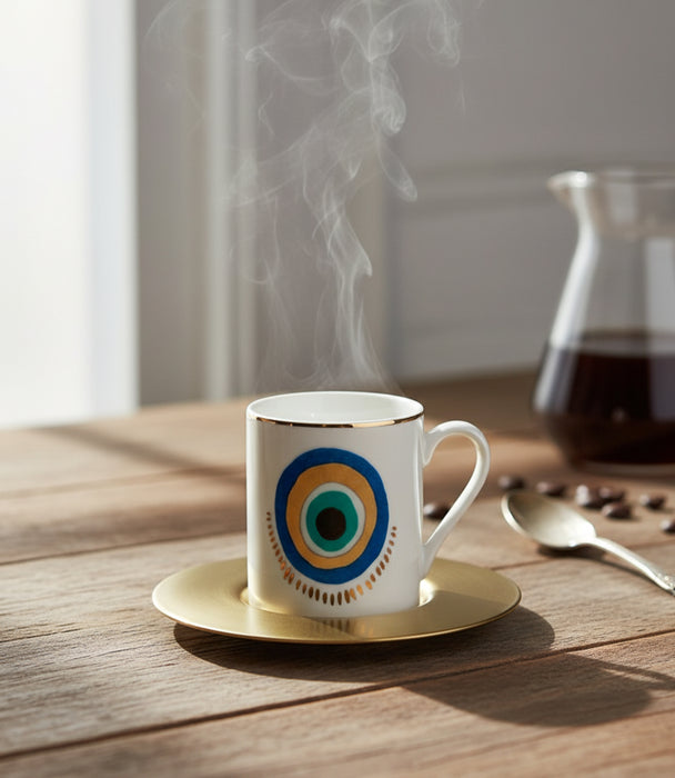 طقم فناجين إيسبريسو آيريس بورسلين ملون مع صحون - عدد 12