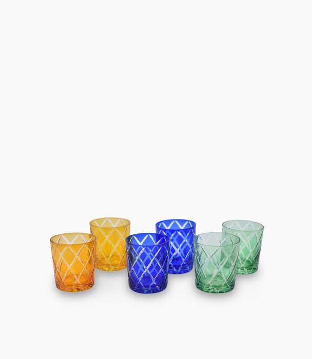 Cross Multicolor Double Layered Glass Set of 6