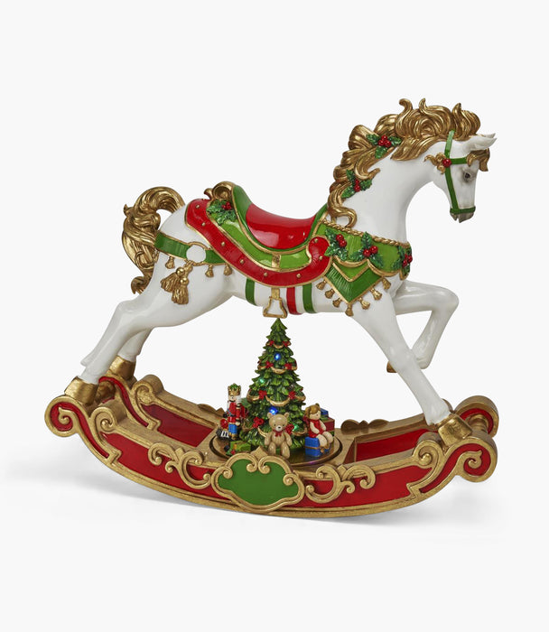 Xmas Resin Rocking Carousel Horse With LED, 62*22*55.6Cm
