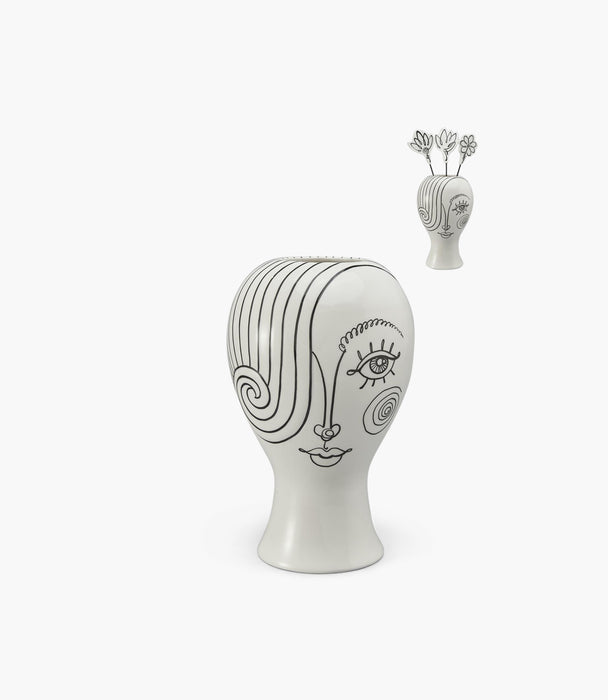 Dolomite Head Vase,White, 19*19*30.3Cm
