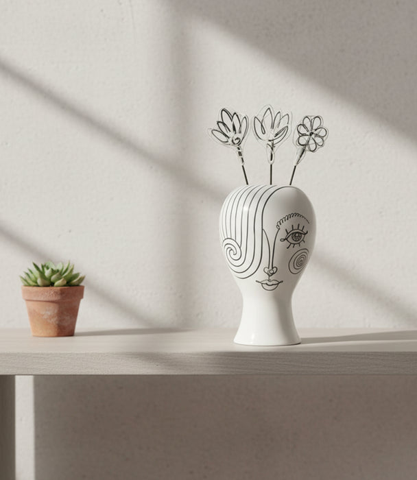 Dolomite Head Vase,White, 19*19*30.3Cm