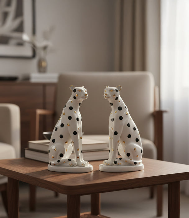 Dolomite Leopard Candle Holder, Set Of 2, 7.5*12.7*21.8Cm