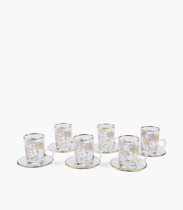 Oasis Palm Gold Tea Cup w/Saucer, Set of 6