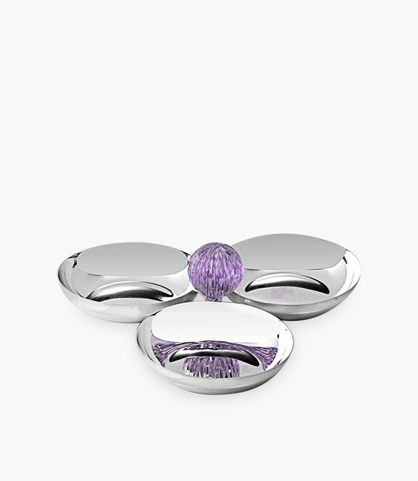 وعاء تقديم ثلاثي جلاس ببل فضة مع مقبض كريستالي بنفسجي