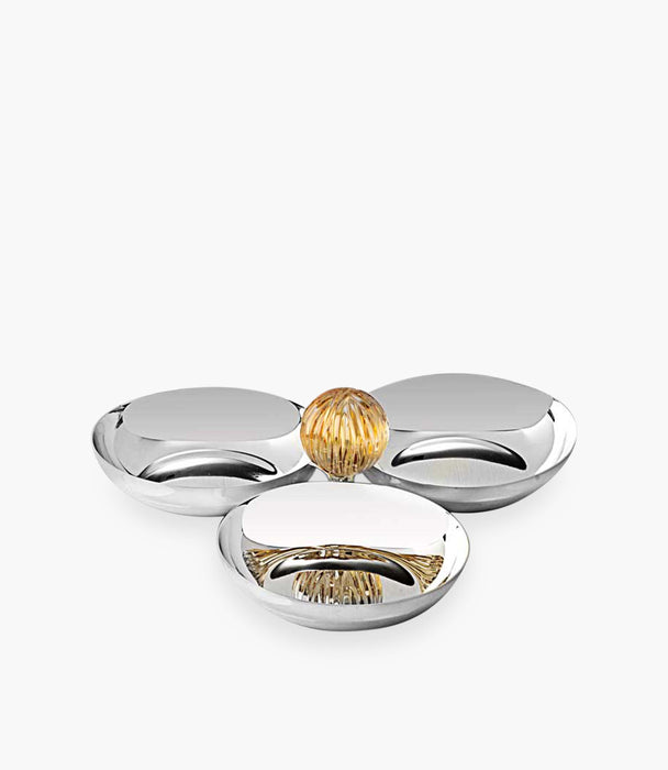 وعاء تقديم ثلاثي جلاس ببل فضة مع مقبض كريستالي أصفر