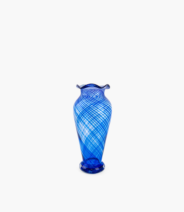 Murano Vase Scenic Strips Blue 17.5x17.5x38 - Roomours UAE