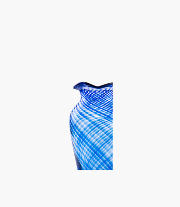 مزهرية مورانو زجاجية زرقاء بخطوط متموجة - 17.5×17.5×38 سم