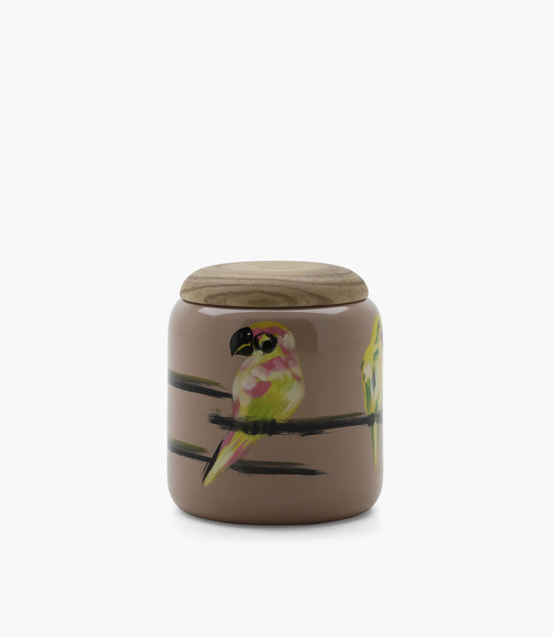 مزهرية أمازونيا بورسلين بيج مع رسوم ببغاء وغطاء - 30×26 سم