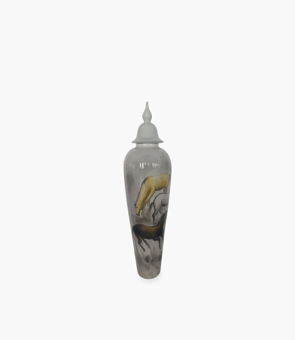 Big Horse Porcelain Grey & Yellow Container 100x27Cm