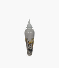 Small Horse Porcelain Grey & Yellow Container 71x18Cm