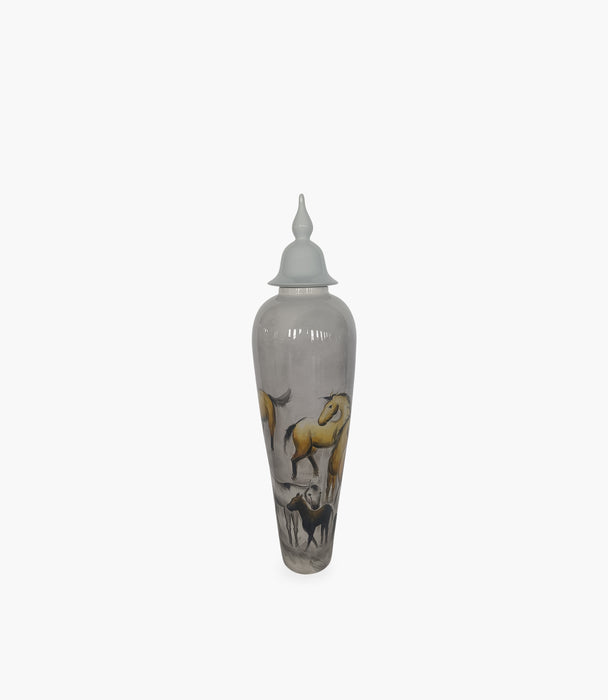 Small Horse Porcelain Grey & Yellow Container 71x18Cm