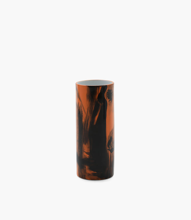 Horse Porcelain Orange Cylinder Vase 41x16 Cm