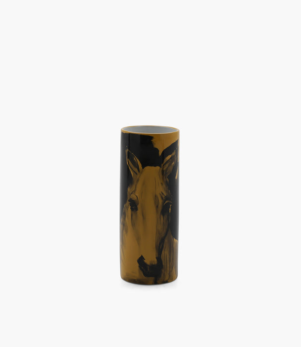 Horse Porcelain Yellow Cylinder Vase 45×17Cm
