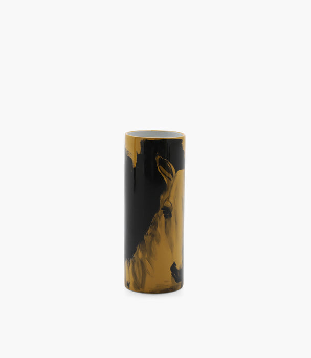 Horse Porcelain Yellow Cylinder Vase 45×17Cm