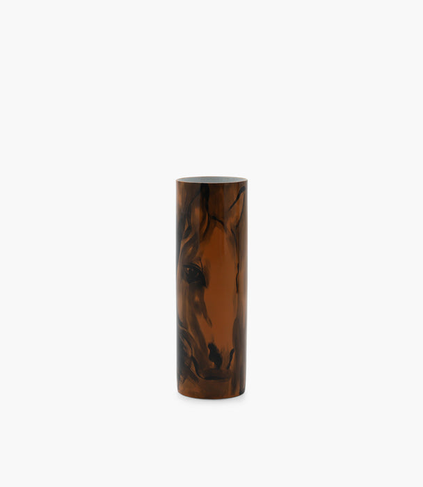 Horse  Porcelain Brown  Cylinder Vase 58×19Cm