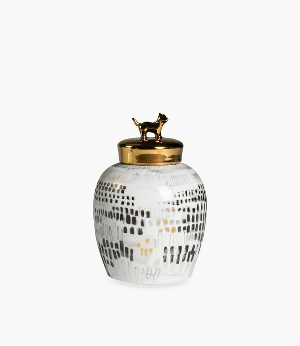 Amazonia Porcelain Vase W/ Gold Cat Knob D21xh30 Cm