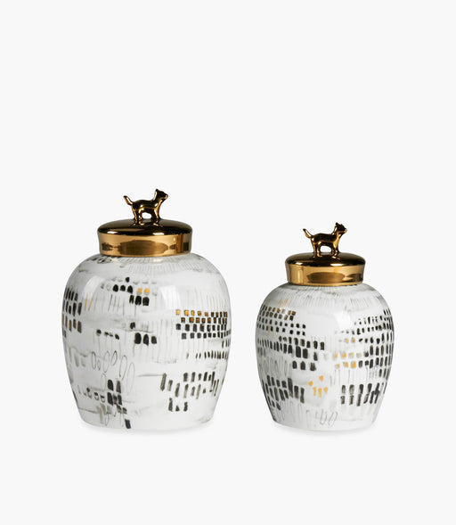 Amazonia Vase W/ Gold Cat Knob Porcelain D26xh35Cm - Roomours UAE