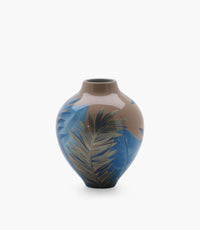 مزهرية أمازونيا بورسلين زرقاء وبيج - 24.5×19 سم
