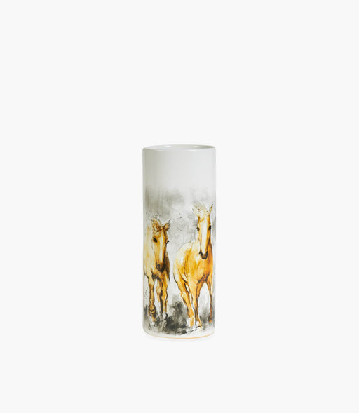 Horse Cylinder Vase Porcelain Grey & Yellow 41×16 Cm - Roomours UAE