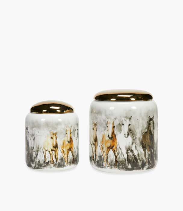 Small Horse Porcelain Grey & Yellow Container 25Ã—21.5 Cm