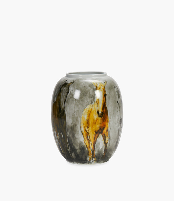 Horse Porcelain Grey & Yellow Round Vase 41×16 Cm