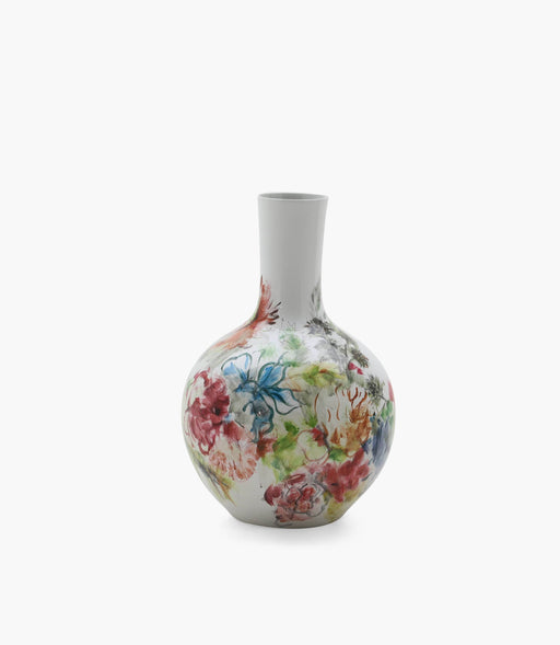 Amazonia Round White Floral Vase Glass D35xh52Cm - Roomours UAE