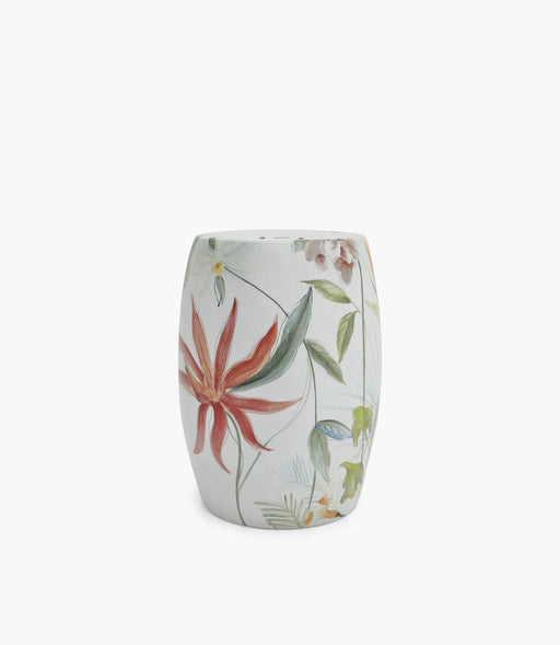 Amazonia Round White Floral Stool Porcelain D33xh46Cm - Roomours UAE