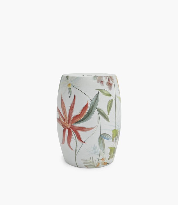 Amazonia Round White Floral Stool Porcelain D33xh46Cm - Roomours UAE