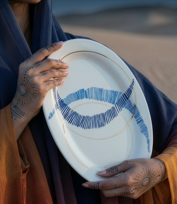 طبق تقديم بيضاوي شرق خزف صيني ملون